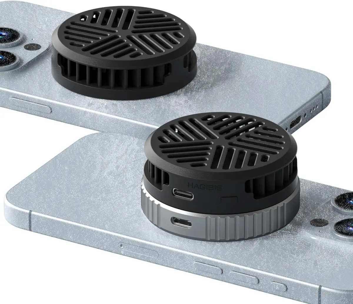 Hagibis magnetic turbine phone cooler attaches to back of phone to prevent overheating while dashcam records